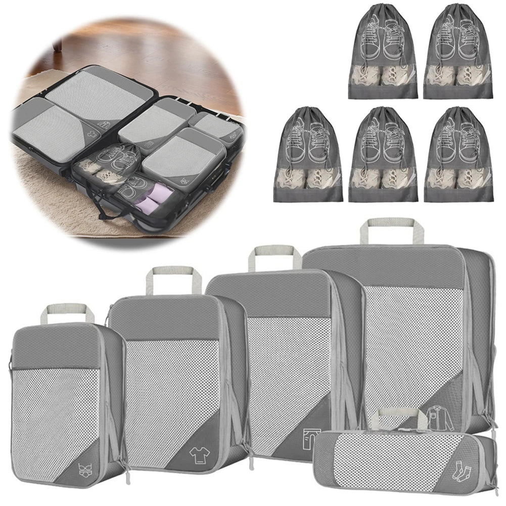 10pcs Compression Packing Cubes with Shoe Bags – Suitcase Storage Set & Carry‑On Luggage Organisers for Travel | UK