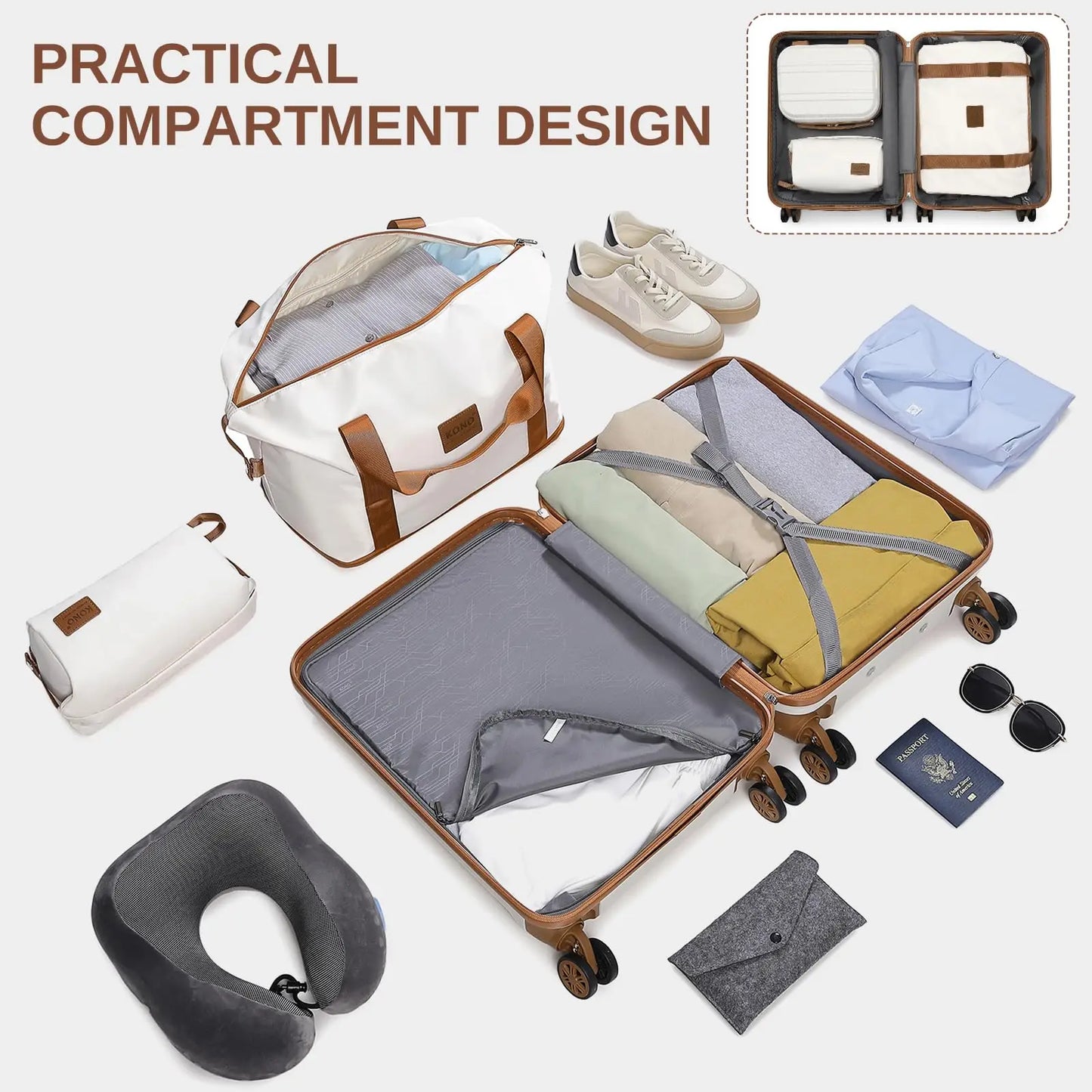 KONO Fashion Luggage Set – Lightweight ABS Hard Shell Suitcases with TSA Lock & 4 Spinner Wheels | 2/3/4/6 Piece Set | UK