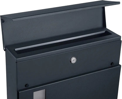 SONGMICS Modern Post Box - Wall Mounted Letterbox with Newspaper Holder & Lock - Metal Construction for UK Homes