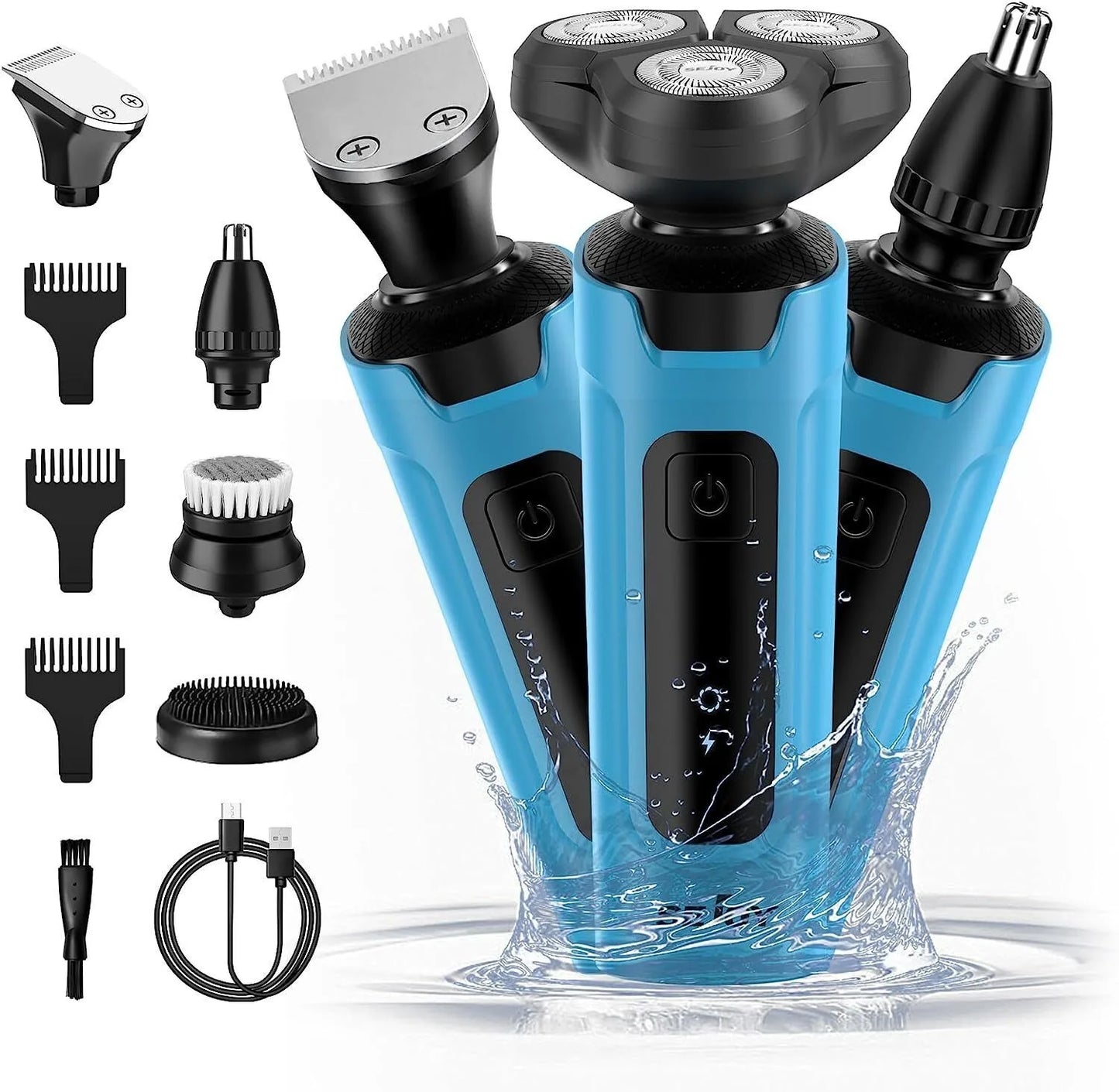 SEJOY 3 In 1 Multifunction Mens Electric Shaver Powerful Beard Nose Hair Trimmer Shaving Machine Electric Razor Waterproof