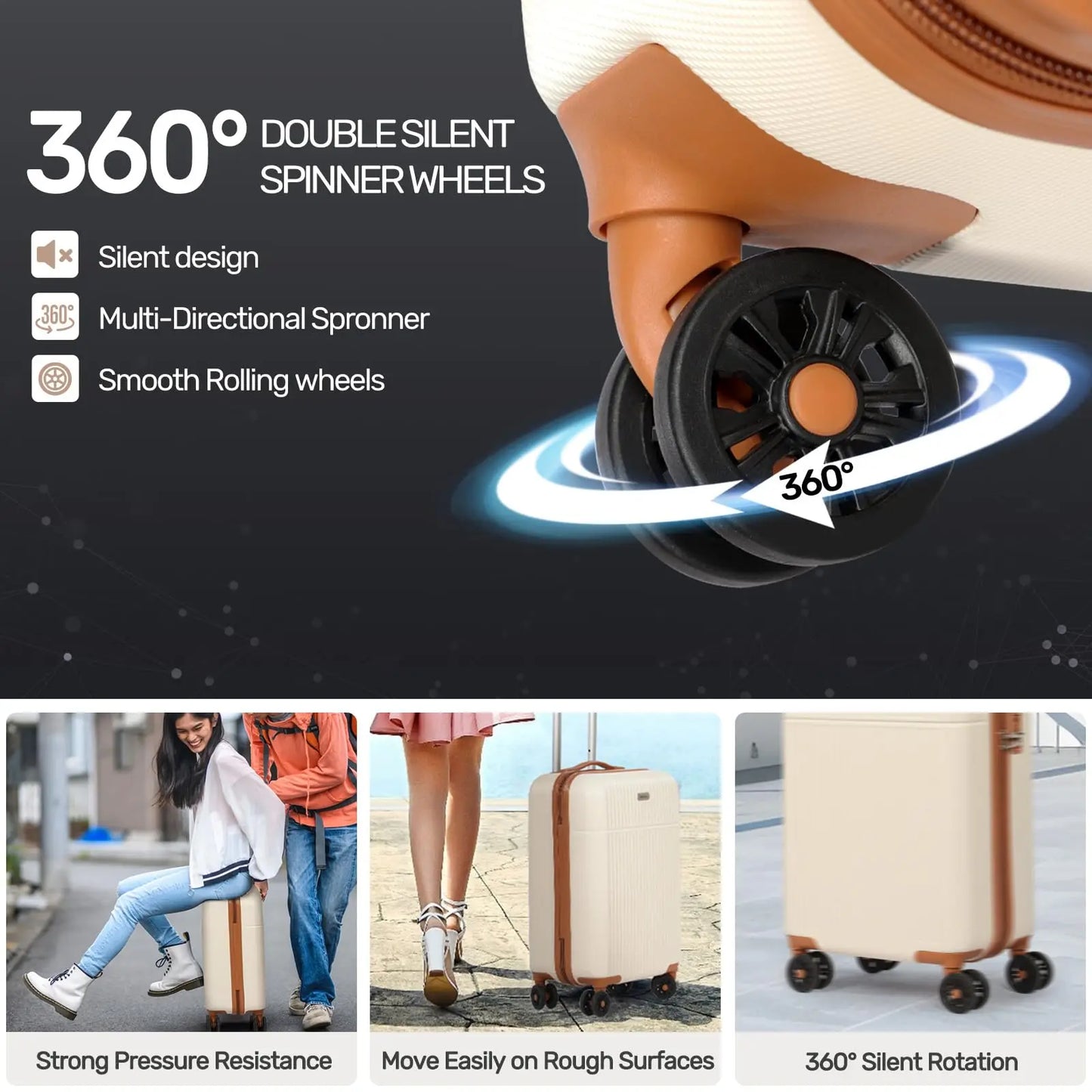 3-Piece ABS Hardshell Luggage Set | 21"+24"+28", TSA Lock, 4 Spinner Wheels, Telescopic Handle — Pink, Grey, Black, Blue or White