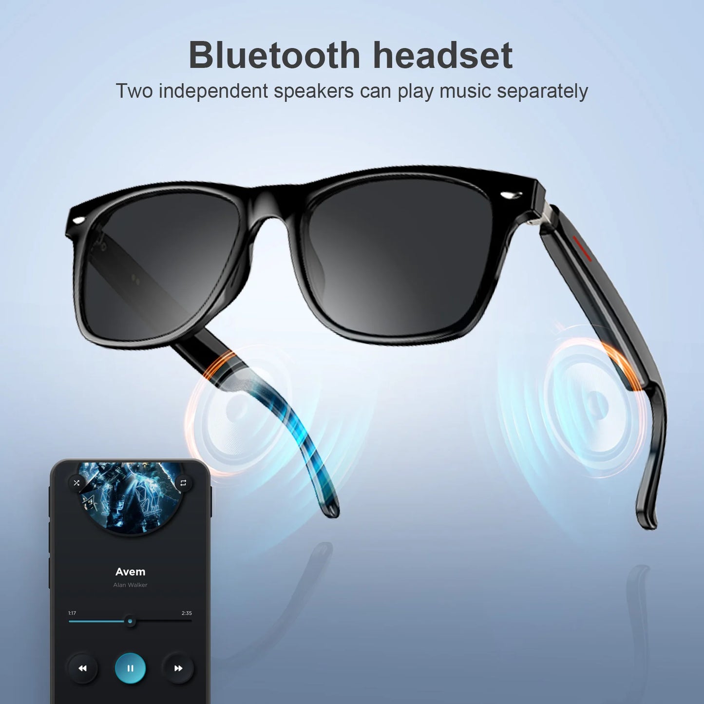 Blackview Bluetooth Smart Glasses - IPX4 Waterproof Audio Sunglasses with Built-in Speakers & Mic for UK Tech Enthusiasts