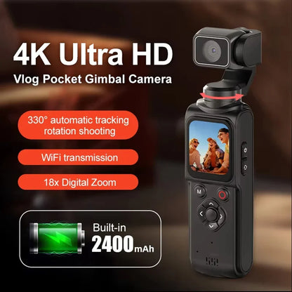 4K Pocket Gimbal Vlogging Camera | 330° Auto-Tracking, 18x Zoom, WiFi, 2400mAh, 30m Waterproof — Black or White