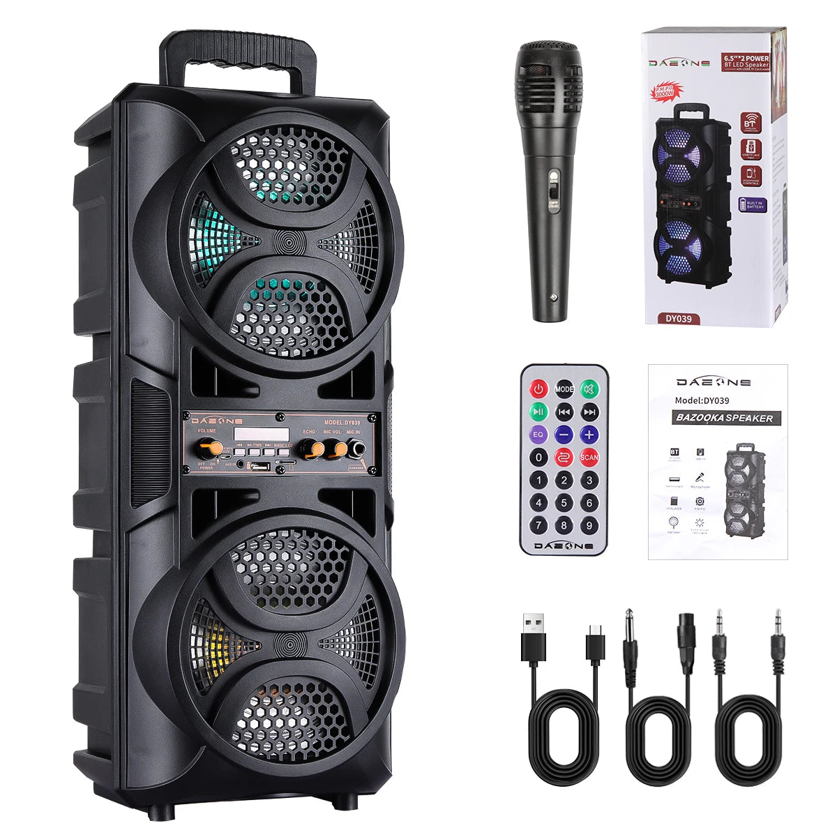 ZYMY 3000W Portable Bluetooth Speaker Subwoofer – Heavy Bass Sound System with Microphone Remote Control and LED Light