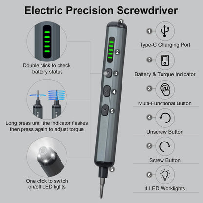 Precision Electric Screwdriver Set 68 in 1 Cordless 64 S2 Precision Drill Bits 5 Torque Settings LED Hand Repair Tool