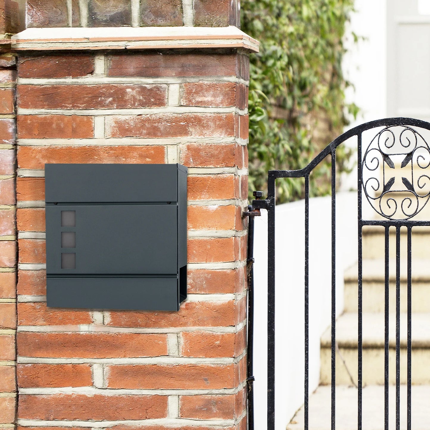SONGMICS Modern Post Box - Wall Mounted Letterbox with Newspaper Holder & Lock - Metal Construction for UK Homes