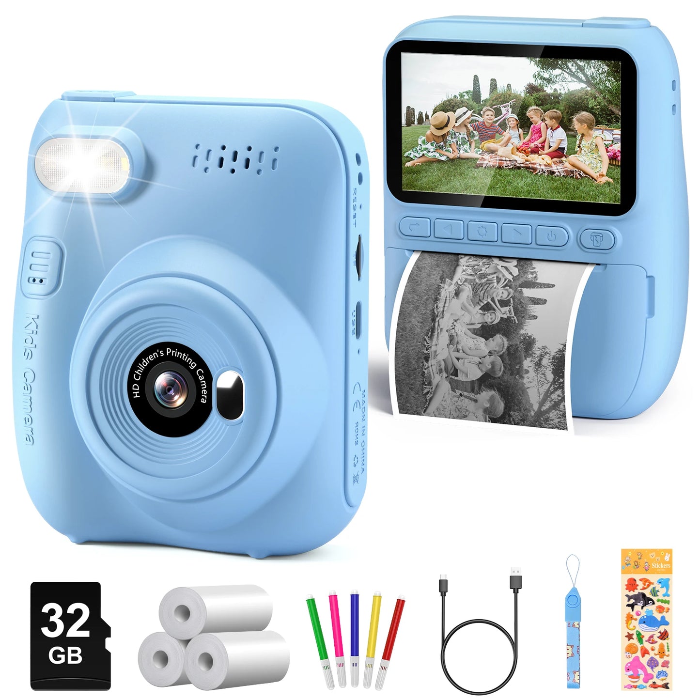 DIAMOOKY Kids Digital Camera - 32MP Instant Print Camera with 3.0 LCD Screen & Creative Kit - Perfect Gift for Ages 6-12