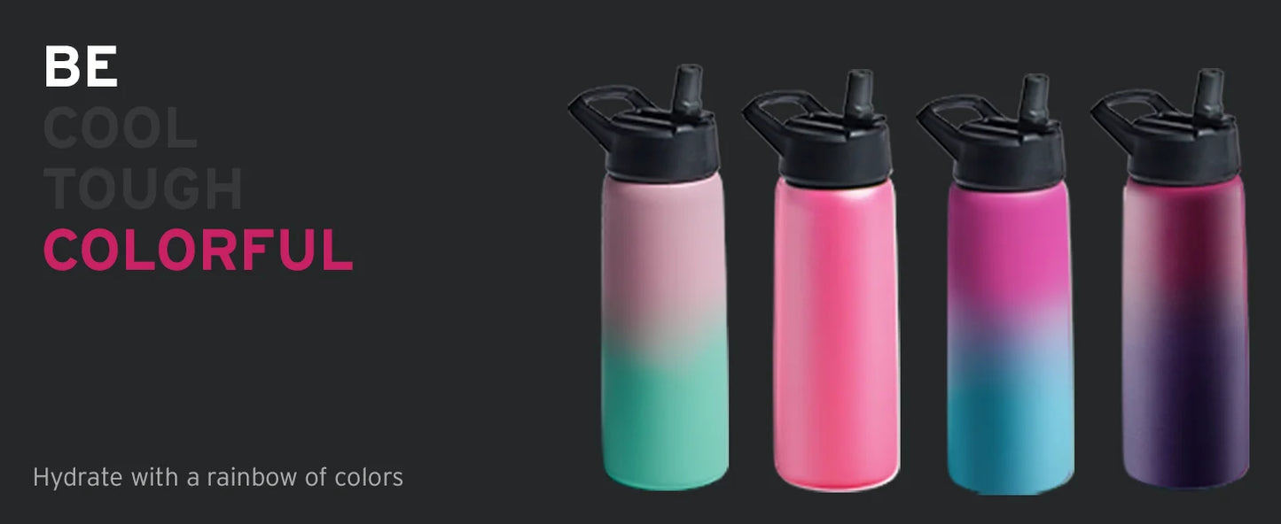 Triple Walled Insulated Water Bottles with Straw  25 Oz Stainless Steel Metal Bottle  Leak Proof Lids  Army Green