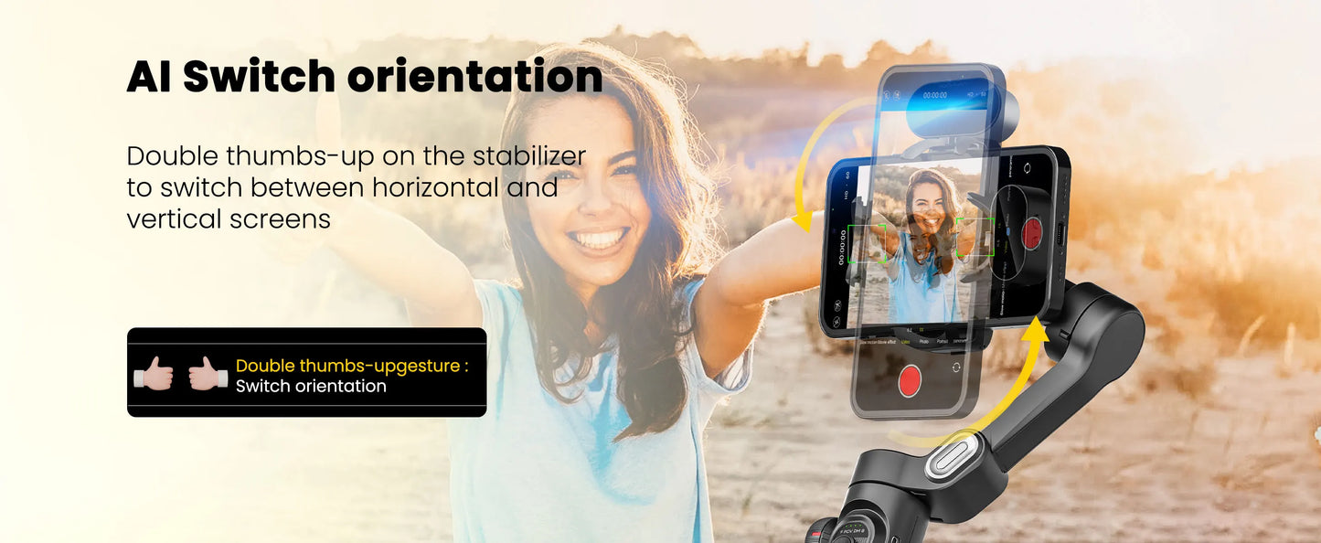AOCHUAN Smart XE AI Gimbal - Professional Smartphone Stabilizer with No-App AI Tracking & Gesture Control - Perfect for TikTok & YouTube