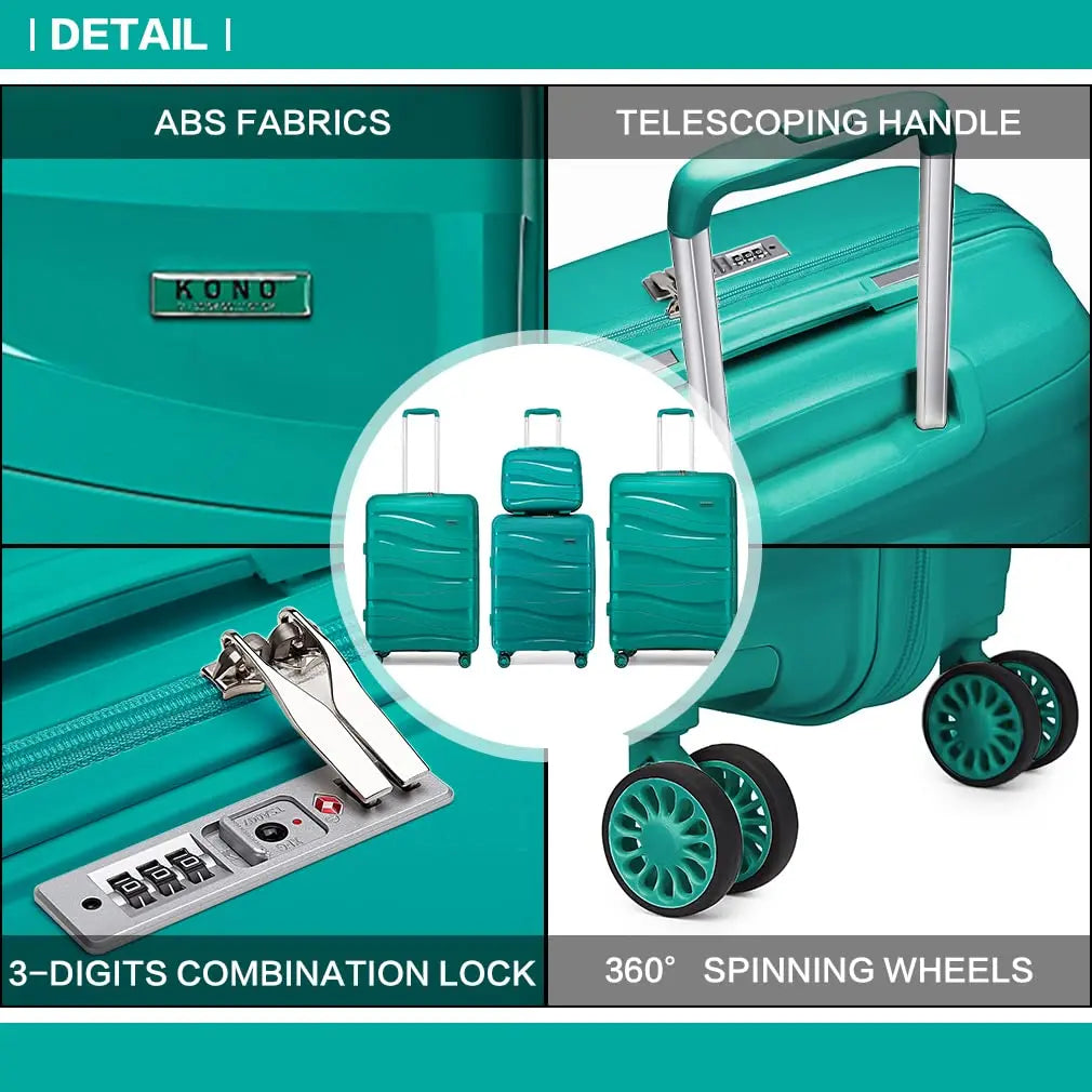 Kono 4-Piece Lightweight Polypropylene Hard Shell Luggage Set – TSA Locks & Spinner Wheels (14’’/20’’/24’’/28’’)