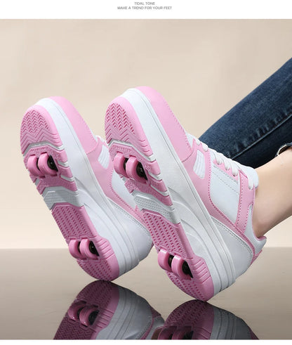 Four wheel roller shoes Boys girls walking shoes Casual outdoor sports slide and shrink school students pulleys shoes