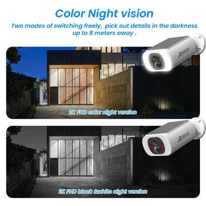 ANRAN 2K Solar Security Camera 3MP Outdoor Wireless 2.4G WiFi Camera | Battery-Powered Floodlight CCTV with Colour Night Vision | Not Compatible with NVR