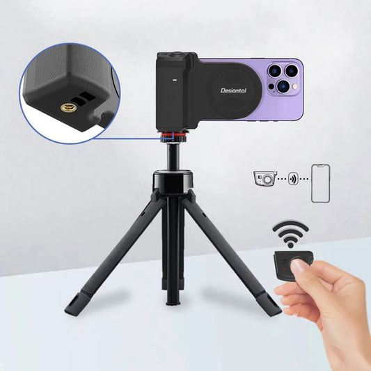 Magnetic Selfie Phone Tripod Mount with Bluetooth Detachable Remote – Anti-Shake Tripod Grip Holder & Camera Handle for iPhone & Android | TikTok Video & Vlogging Stabiliser