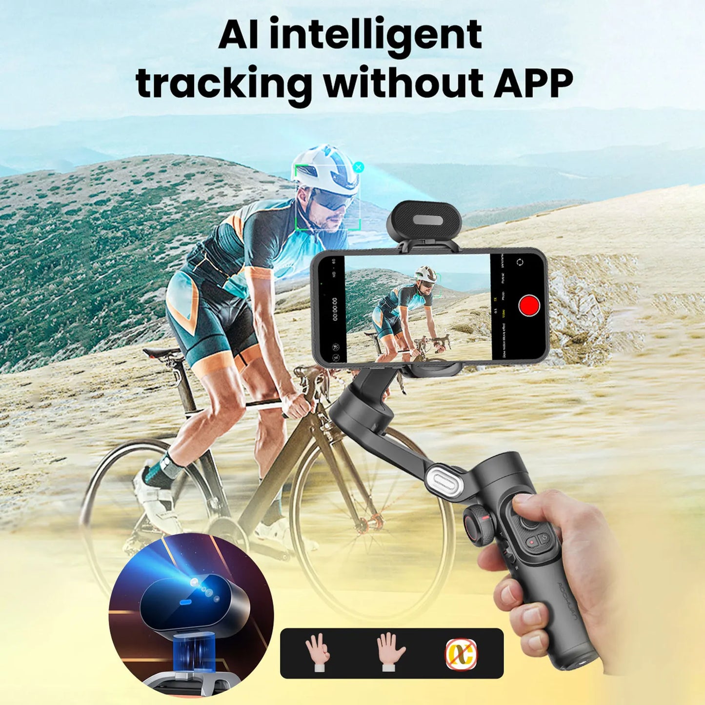 AOCHUAN Smart XE AI Gimbal - Professional Smartphone Stabilizer with No-App AI Tracking & Gesture Control - Perfect for TikTok & YouTube