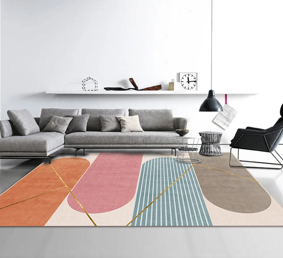 Nordic Geometric Abstract Area Rug – Modern Washable Living Room & Bedroom Carpet / Entrance Mat