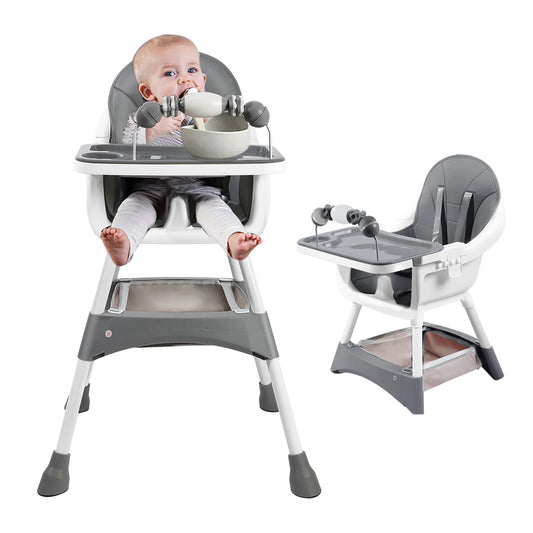 Baby High Chair Portable Baby Dining Chairs Eat & Play Convertible High Chair with Double-Layer Dinner Plate and Toy