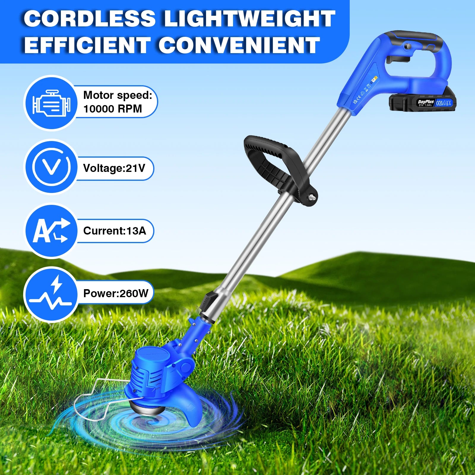 21V Cordless Weed Wacker,Battery Powered Weed Wacker 3 in 1 Rechargeable Weed Wacker Electric for Lawn Garden Yard,Blue