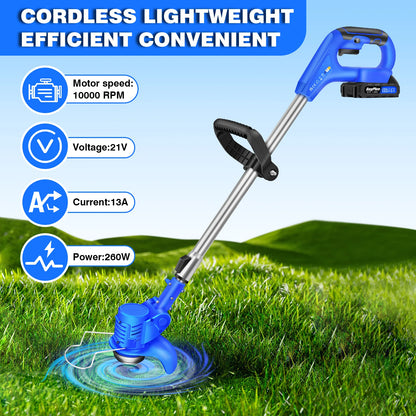 21V Cordless Weed Wacker,Battery Powered Weed Wacker 3 in 1 Rechargeable Weed Wacker Electric for Lawn Garden Yard,Blue