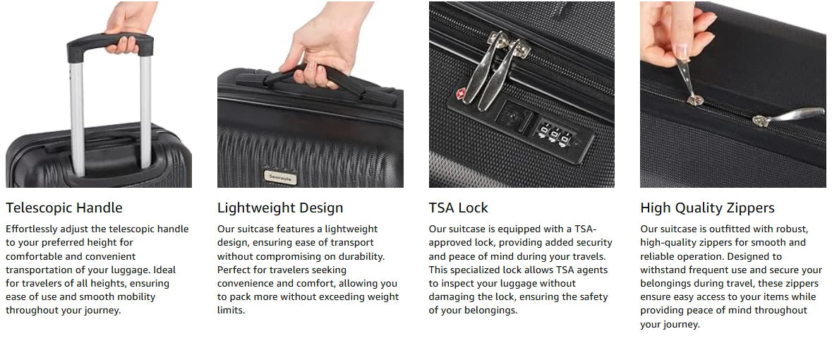 3-Piece ABS Hardshell Luggage Set | 21"+24"+28", TSA Lock, 4 Spinner Wheels, Telescopic Handle — Pink, Grey, Black, Blue or White