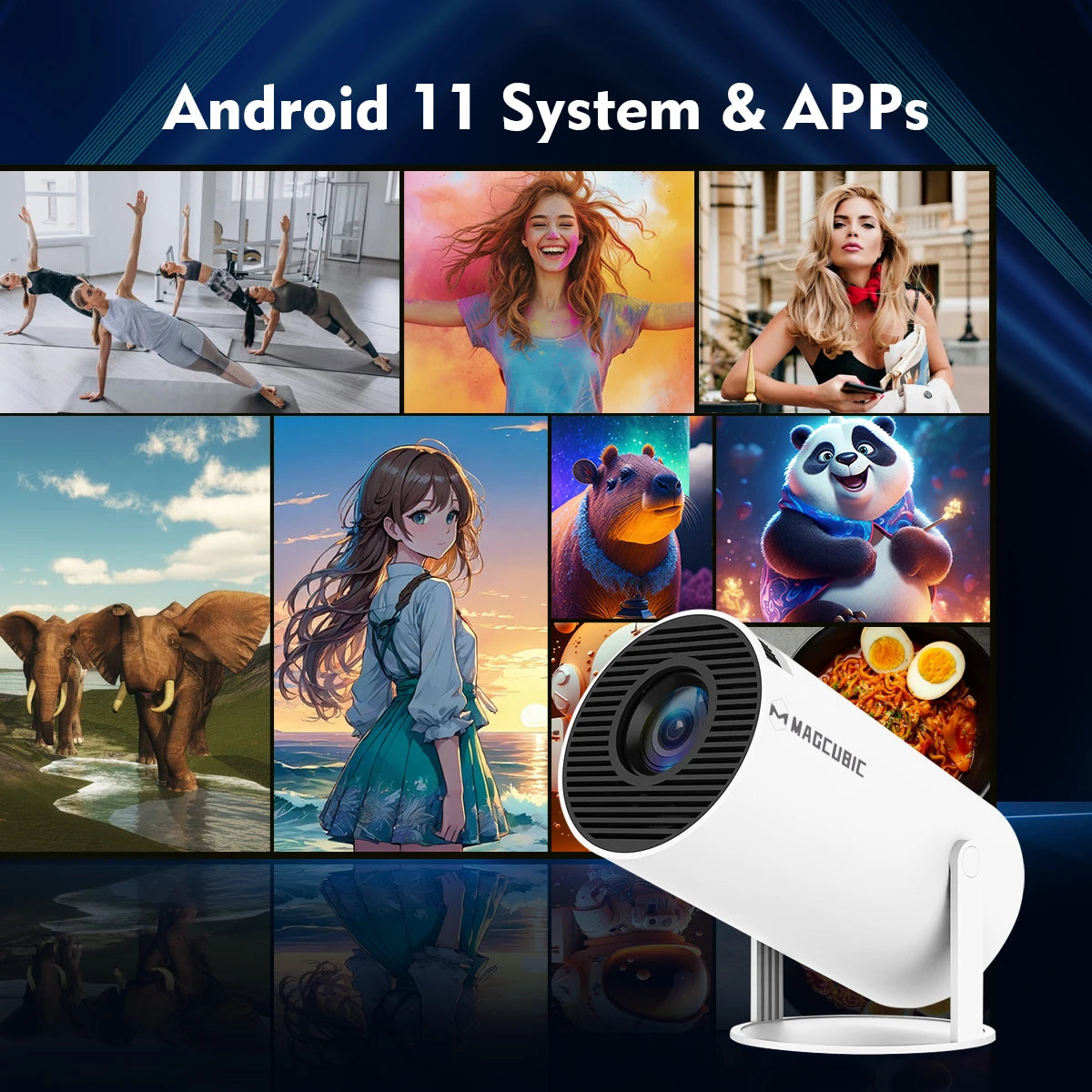 Magcubic Projector HY300 Pro 4K Android 11 Dual Wifi6 260ANSI Allwinner H713 BT5.0 1080P 1280*720P Home Cinema Outdoor