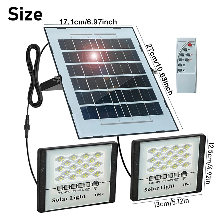 144LED Solar Light High bright 2 Head Flood Light Waterproof IP67 Outdoor Garden Wall Light With Aluminum Solar Panel For Garden