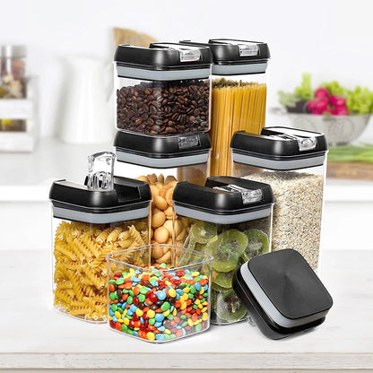 【Lifeideas】7Pcs Airtight Food Storage Containers with Clasp Lids Plastic Clear Jars with Easy Lock Lid Kitchen Pantry Organize