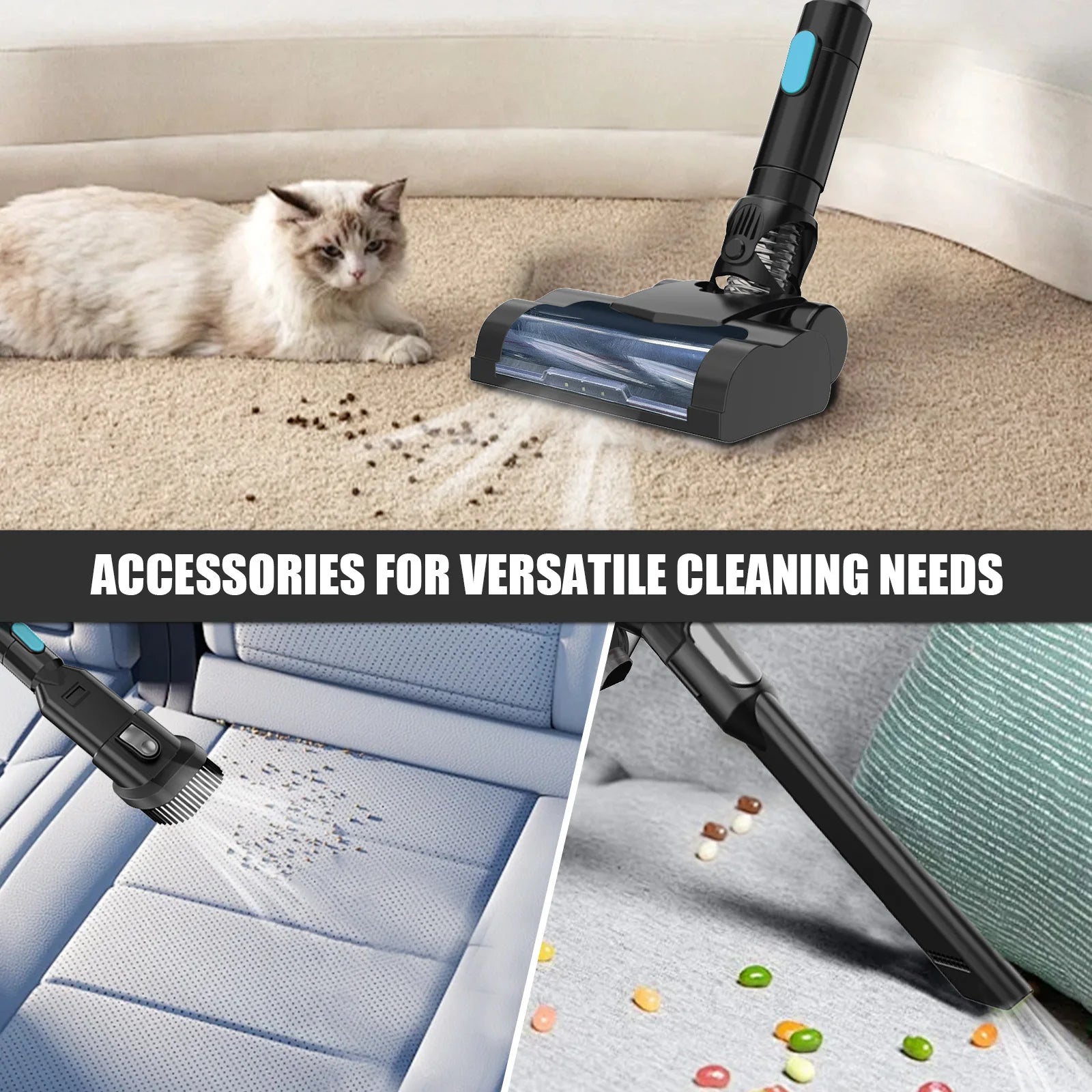 200W Cordless Vacuum Cleaner 3-in-1 Self-Standing Handheld Vacuum 30KPA Brushless Stick Vacuum for Carpet/Hard Floor/Pet Hair Clean