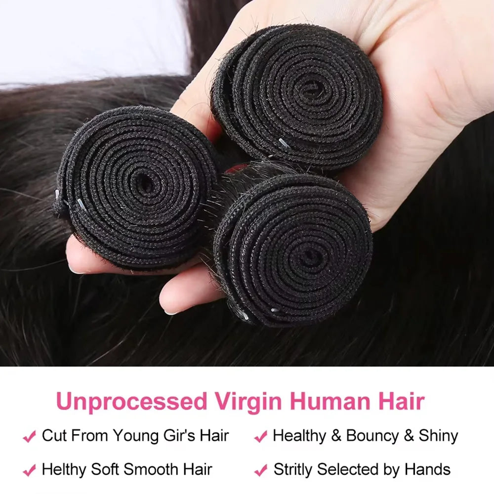 30–40 Inch Bone Straight Brazilian Human Hair Bundles – 100% Human Hair Weft, Natural Colour, 3–4 Bundle Deal | Remy | UK