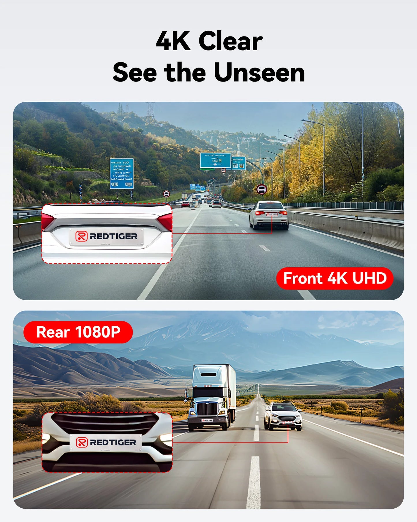 REDTIGER F7NP-EX 4K+1080P Dash Cam Built-in 5.8GHz Wifi And GPS Dash Camera Night Vision Recorder APP Control 24H Parking Monito