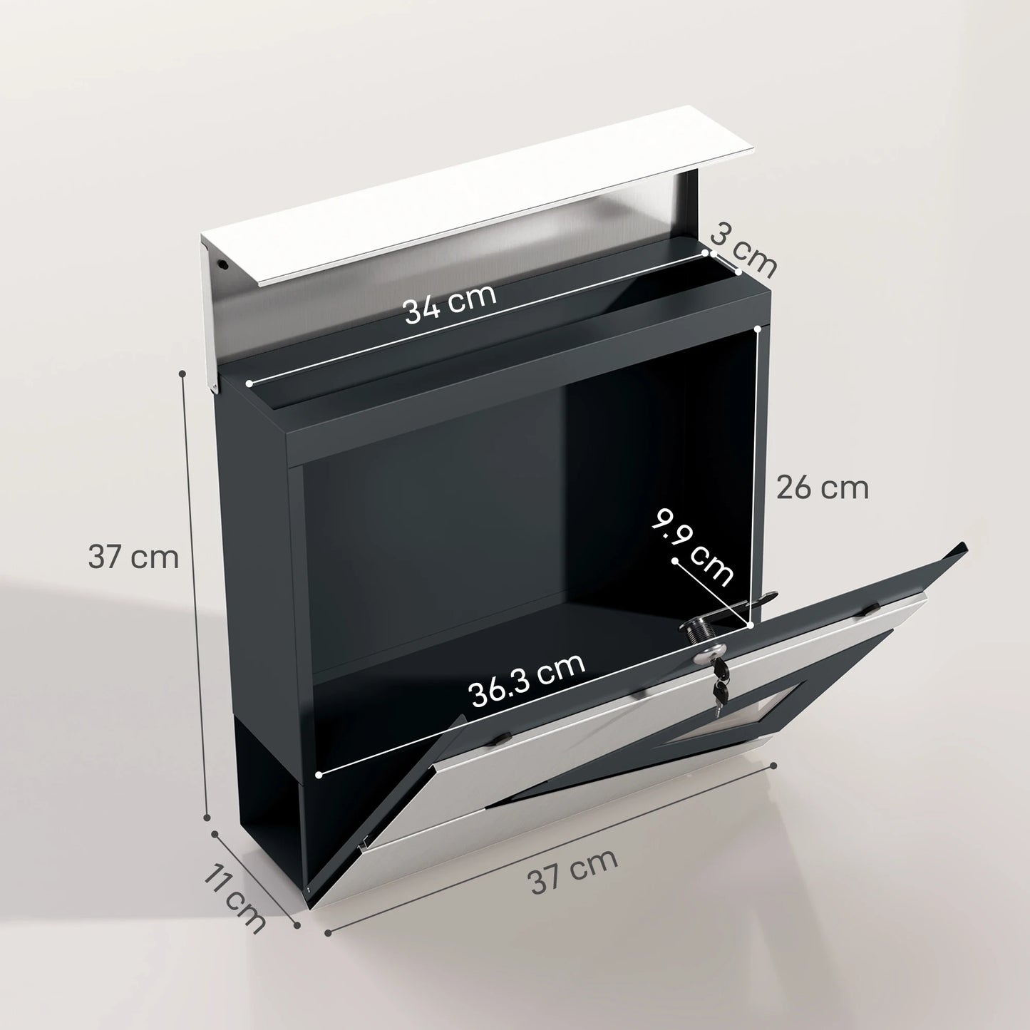 HOMCOM Wall Mounted Post Box - Modern Weatherproof Letterbox with Lock & Keys - Stainless Steel Design for UK Homes