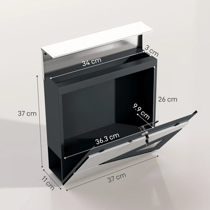 HOMCOM Wall Mounted Post Box - Modern Weatherproof Letterbox with Lock & Keys - Stainless Steel Design for UK Homes