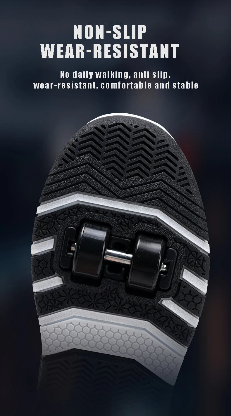 Four wheel roller shoes Boys girls walking shoes Casual outdoor sports slide and shrink school students pulleys shoes