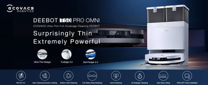 ECOVACS DEEBOT T50 PRO OMNI Robot Vacuum & Mop | 15,000Pa, TruEdge 2.0, ZeroTangle 2.0, OMNI Station — White