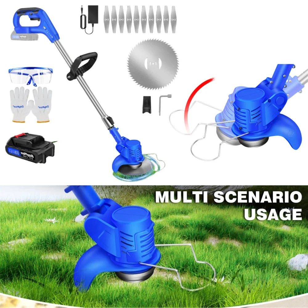 21V Cordless Weed Wacker,Battery Powered Weed Wacker 3 in 1 Rechargeable Weed Wacker Electric for Lawn Garden Yard,Blue