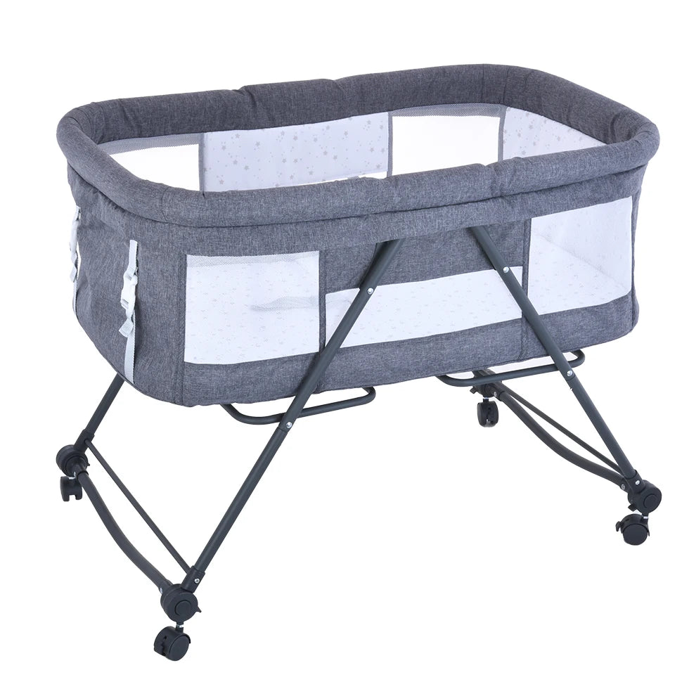 UBRAVOO Baby Grab-and-go Travel Cot with Mattress & Silent Wheels | Rocking Convertible Crib with Mesh Sides – Model