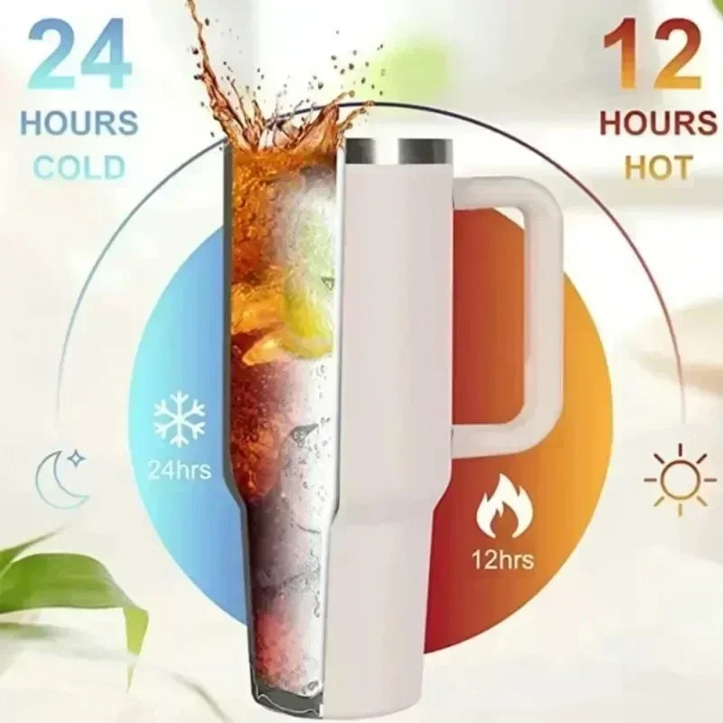 40oz Insulated Tumbler Vacuum Cup 2.0 – Stainless Steel Thermal Mug with Handle and Straw for Hot and Cold Drinks – Large Capacity Travel Mug for Coffee, Tea, Water (Uber Mug Cup)