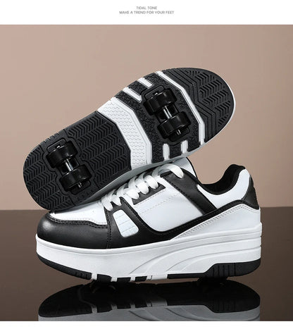 Four wheel roller shoes Boys girls walking shoes Casual outdoor sports slide and shrink school students pulleys shoes