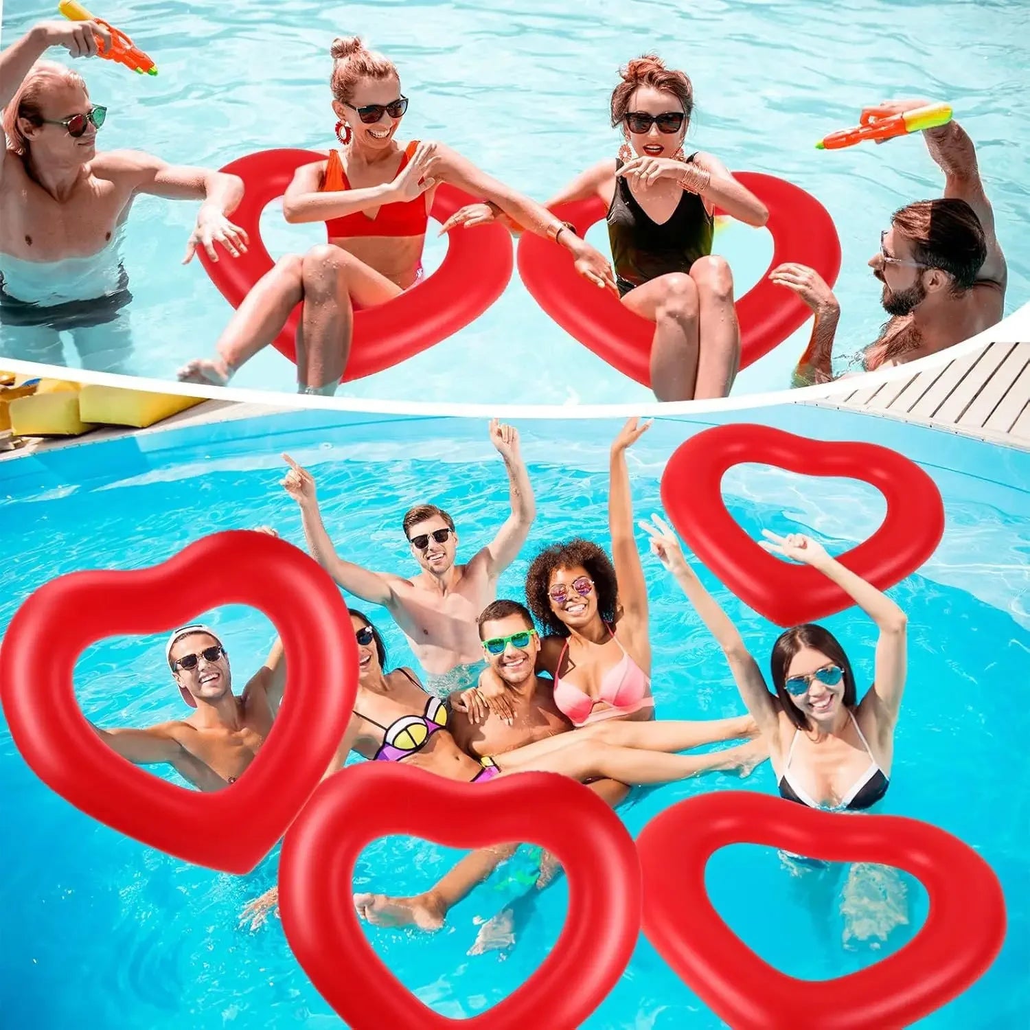 Red Heart Swimming Rings – Inflatable Water Float for Summer Fun Pool Party Beach Lake River & Proposal Decorations –