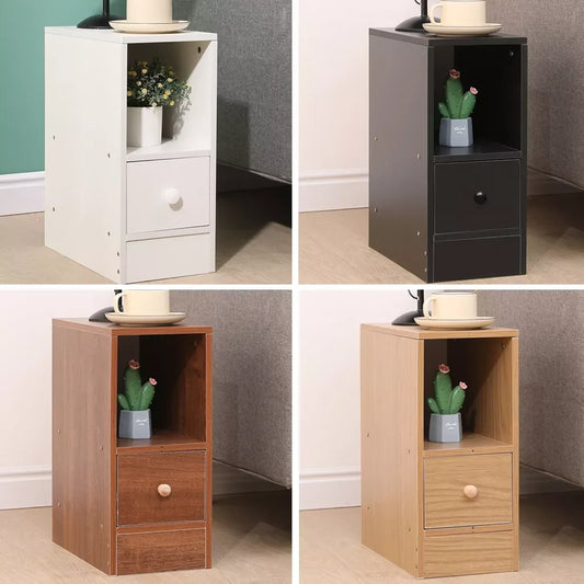BonChoice Slim Bedside Table with Drawer & Shelf | 35×20×45cm, 4 Colours, Space-Saving Nightstand for Small Bedrooms