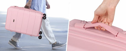 20" Hardshell Carry-On Suitcase | ABS Lightweight, TSA Lock, 4 Spinner Wheels, Cabin-Approved — Pink or Beige