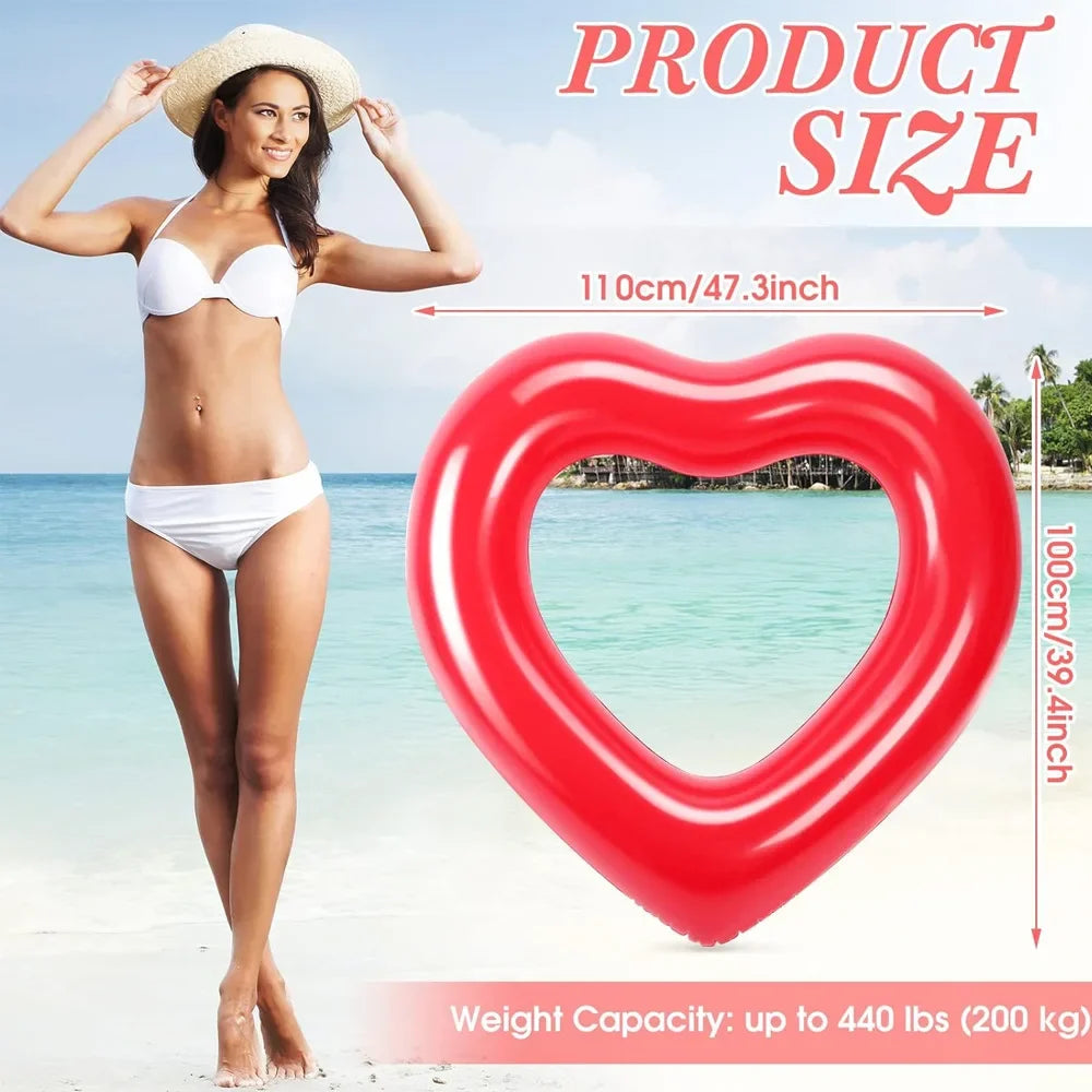 Red Heart Swimming Rings – Inflatable Water Float for Summer Fun Pool Party Beach Lake River & Proposal Decorations –