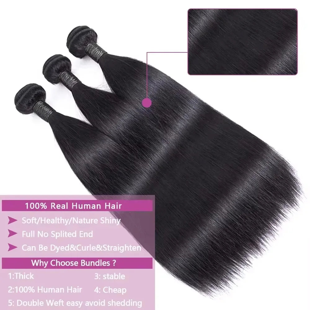 30–40 Inch Bone Straight Brazilian Human Hair Bundles – 100% Human Hair Weft, Natural Colour, 3–4 Bundle Deal | Remy | UK
