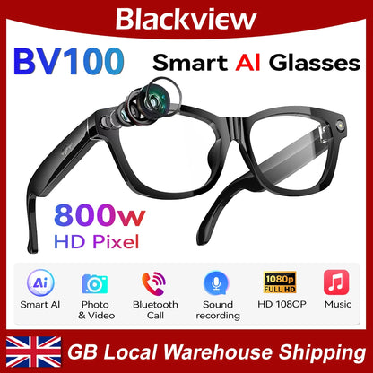 Blackview BV100 AI Smart Glasses | 8MP Camera, Bluetooth Calls, AI Translator & Voice Assistant — Sunglasses or Anti-Blue Light