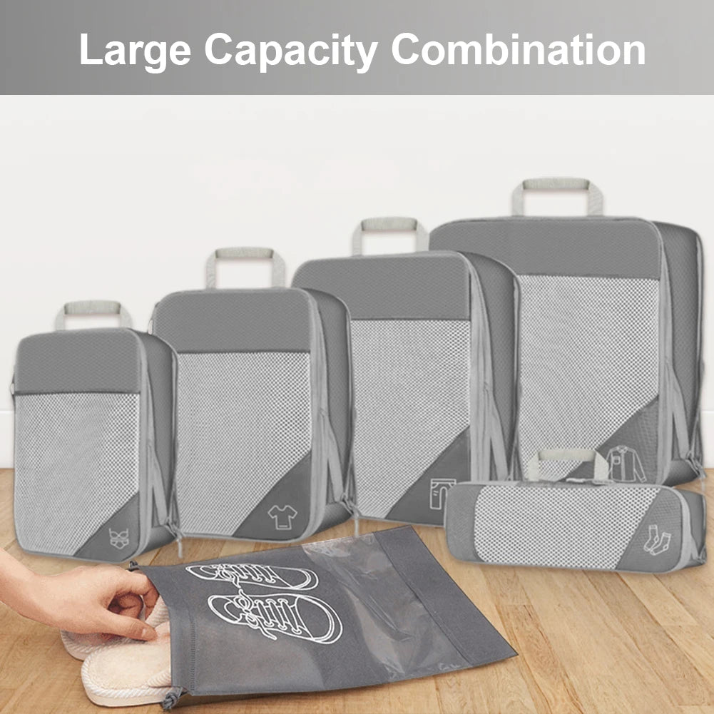 10pcs Compression Packing Cubes with Shoe Bags – Suitcase Storage Set & Carry‑On Luggage Organisers for Travel | UK