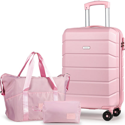 20" Hardshell Carry-On Suitcase | ABS Lightweight, TSA Lock, 4 Spinner Wheels, Cabin-Approved — Pink or Beige
