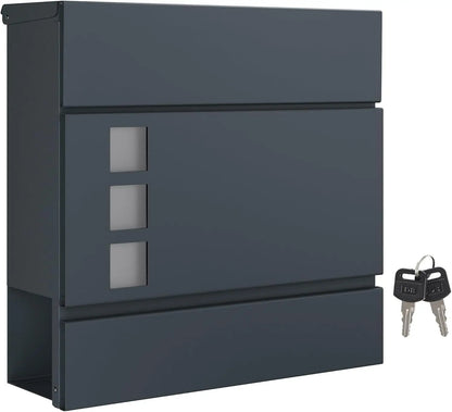 SONGMICS Modern Post Box - Wall Mounted Letterbox with Newspaper Holder & Lock - Metal Construction for UK Homes