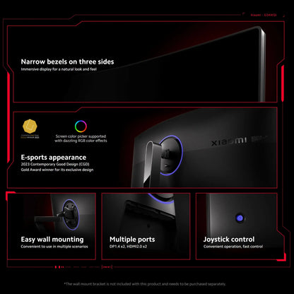 Xiaomi G34WQi 34" Ultrawide Curved Gaming Monitor | 180Hz, 1ms, 3440×1440 WQHD, 1500R, AMD FreeSync Premium — Black, UK Plug
