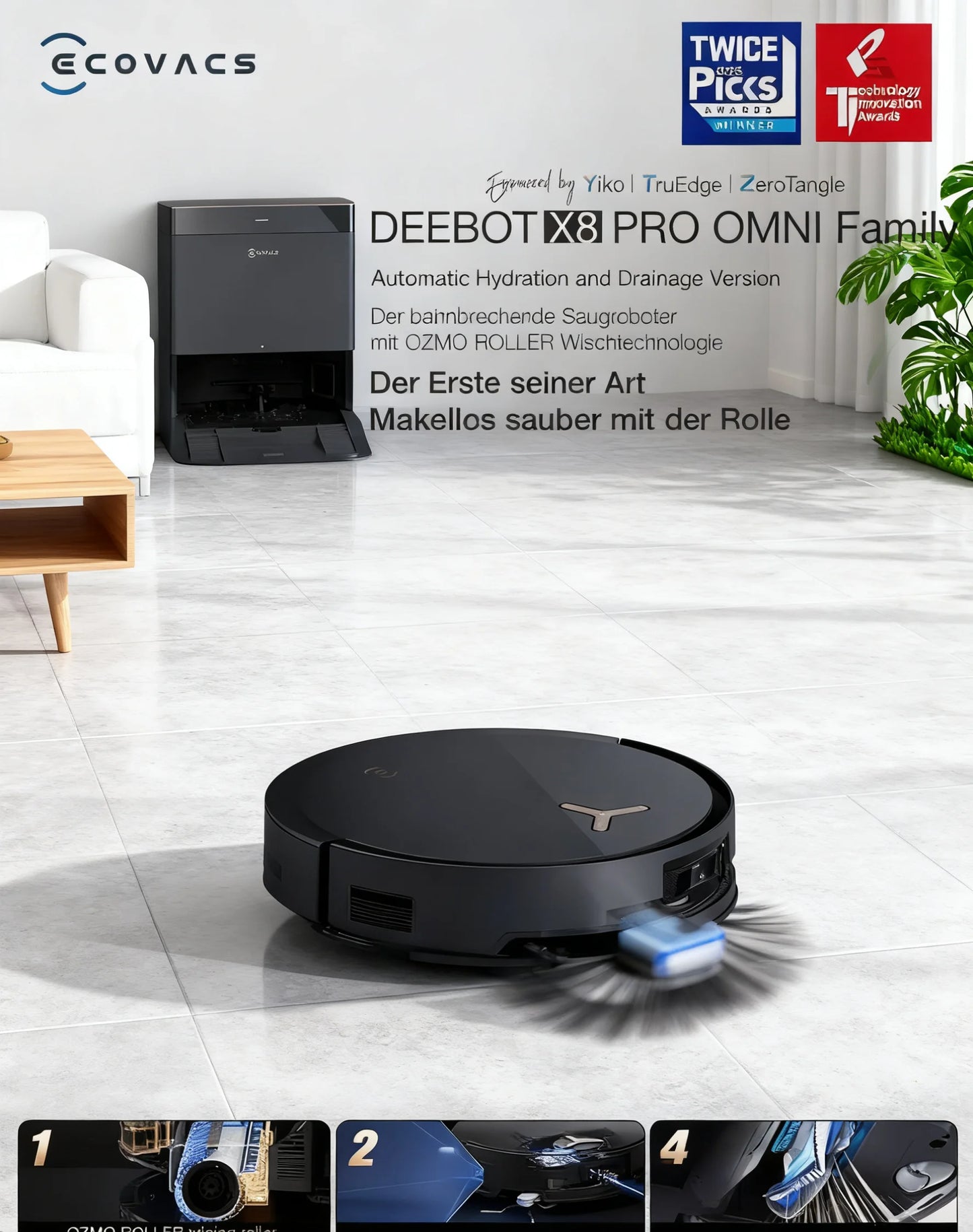 ECOVACS DEEBOT X8 PRO OMNI Robot Vacuum & Mop | 18,000Pa Suction, Self-Washing Mop, AI Navigation, 12-in-1 OMNI Station — Black