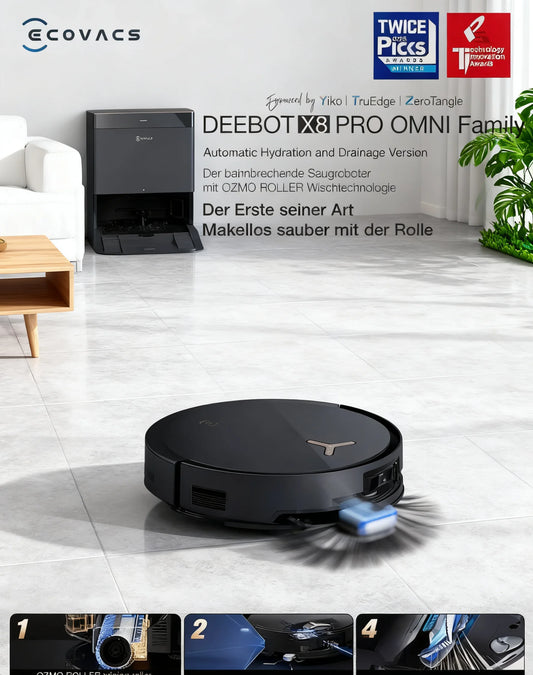 ECOVACS DEEBOT X8 PRO OMNI Robot Vacuum & Mop | 18,000Pa Suction, Self-Washing Mop, AI Navigation, 12-in-1 OMNI Station — Black