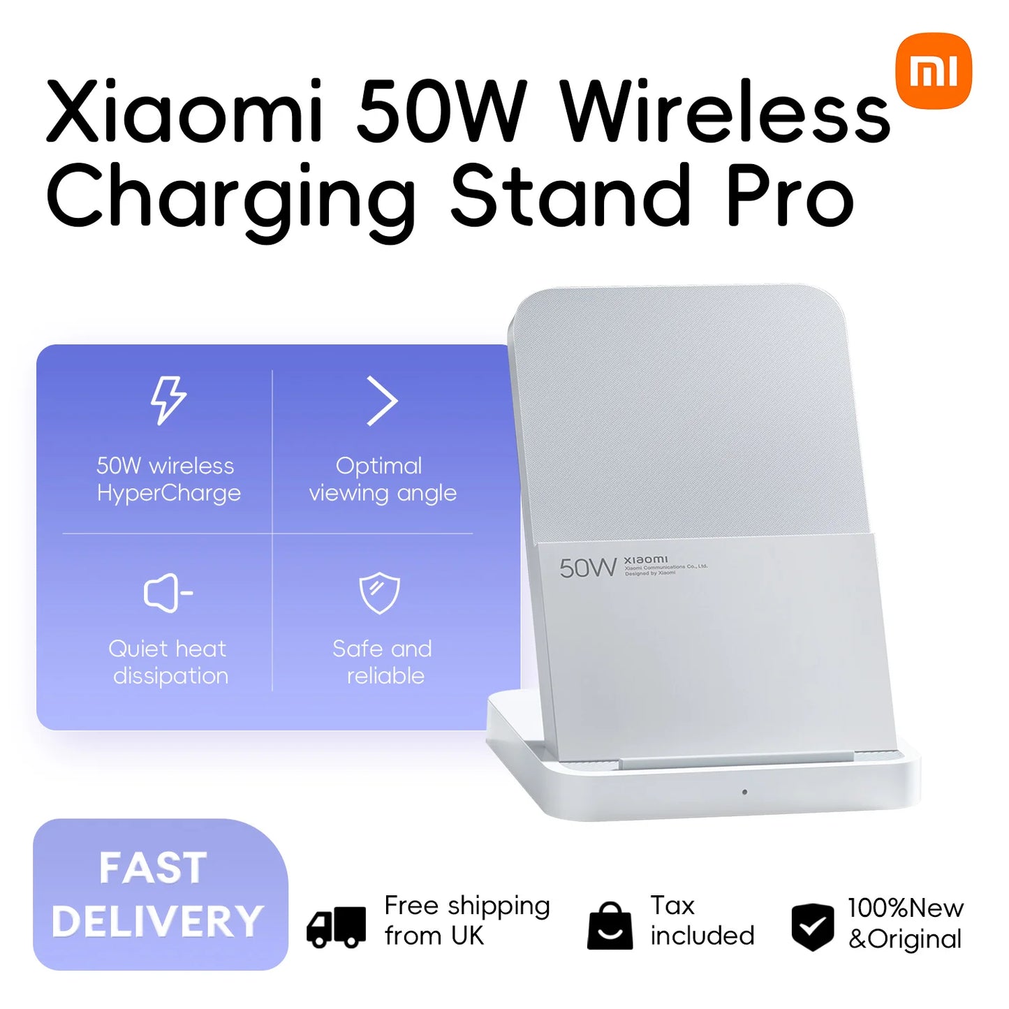Xiaomi 50W Wireless Charging Stand Pro | Fast Wireless Charge, USB-C Input, Charging Indicator — White